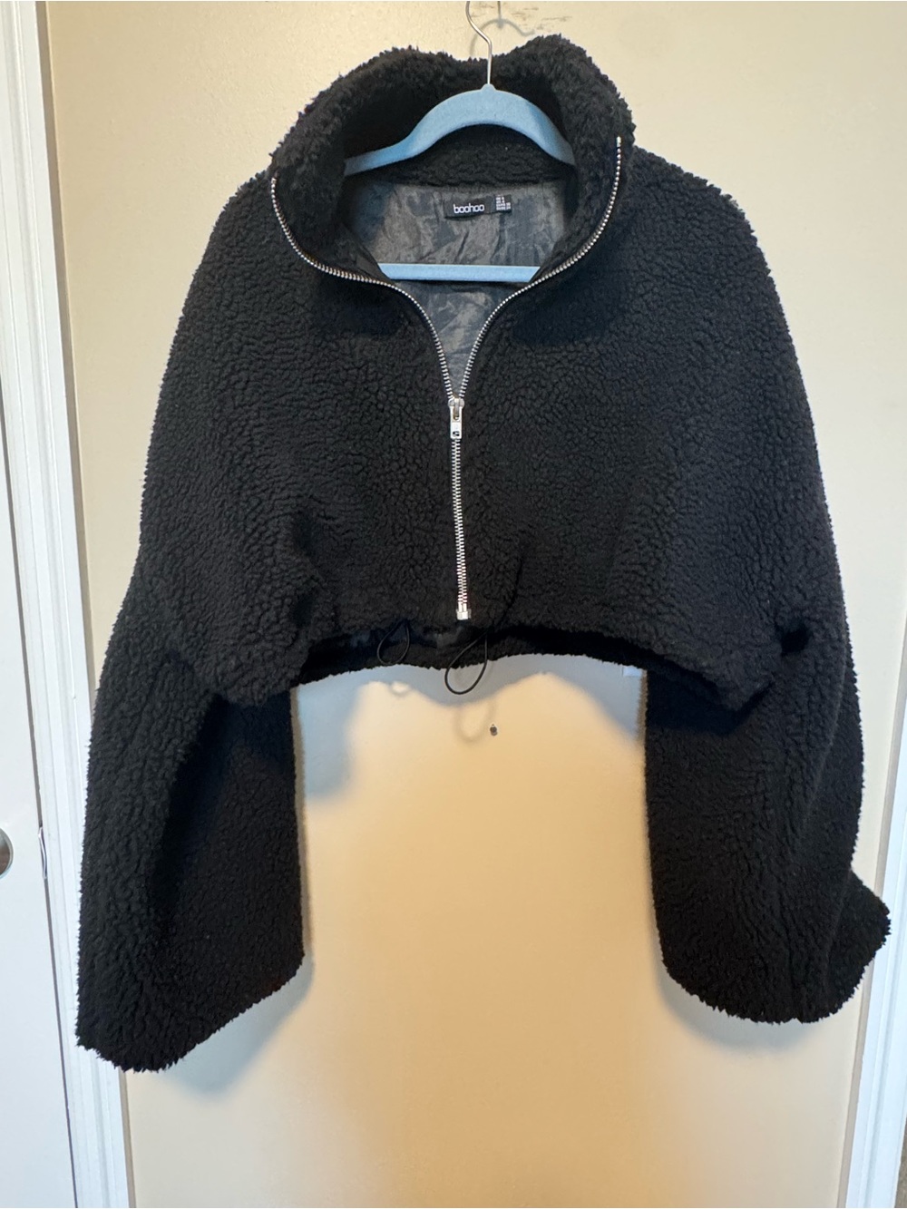 Boohoo Black Cropped Sherpa Jacket